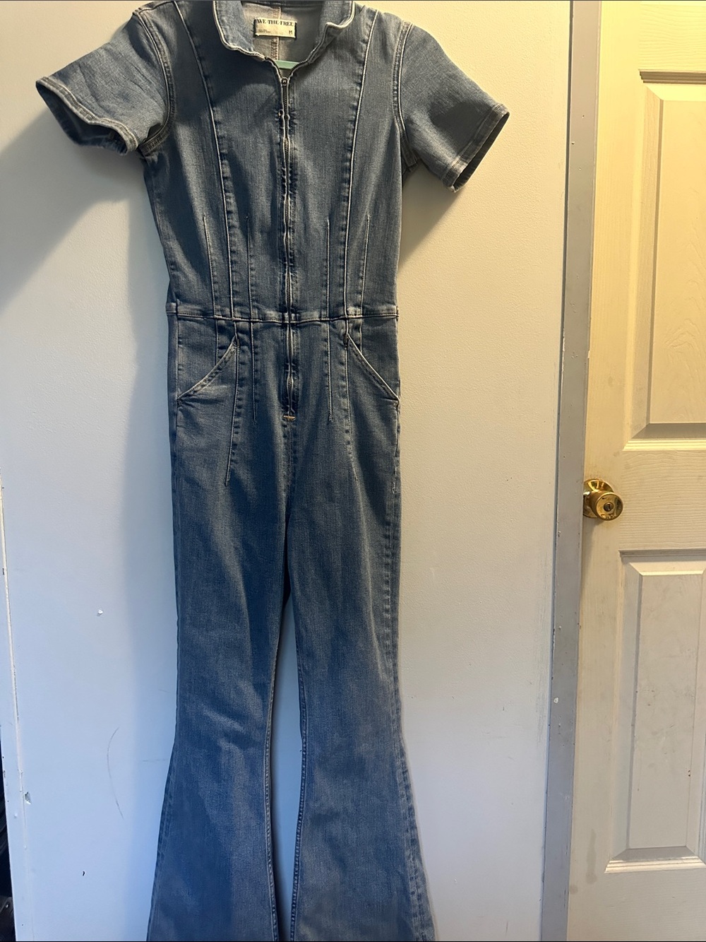 Free People Girls' Denim Zip-Front One-Piece Jumpsuit - Light Blue